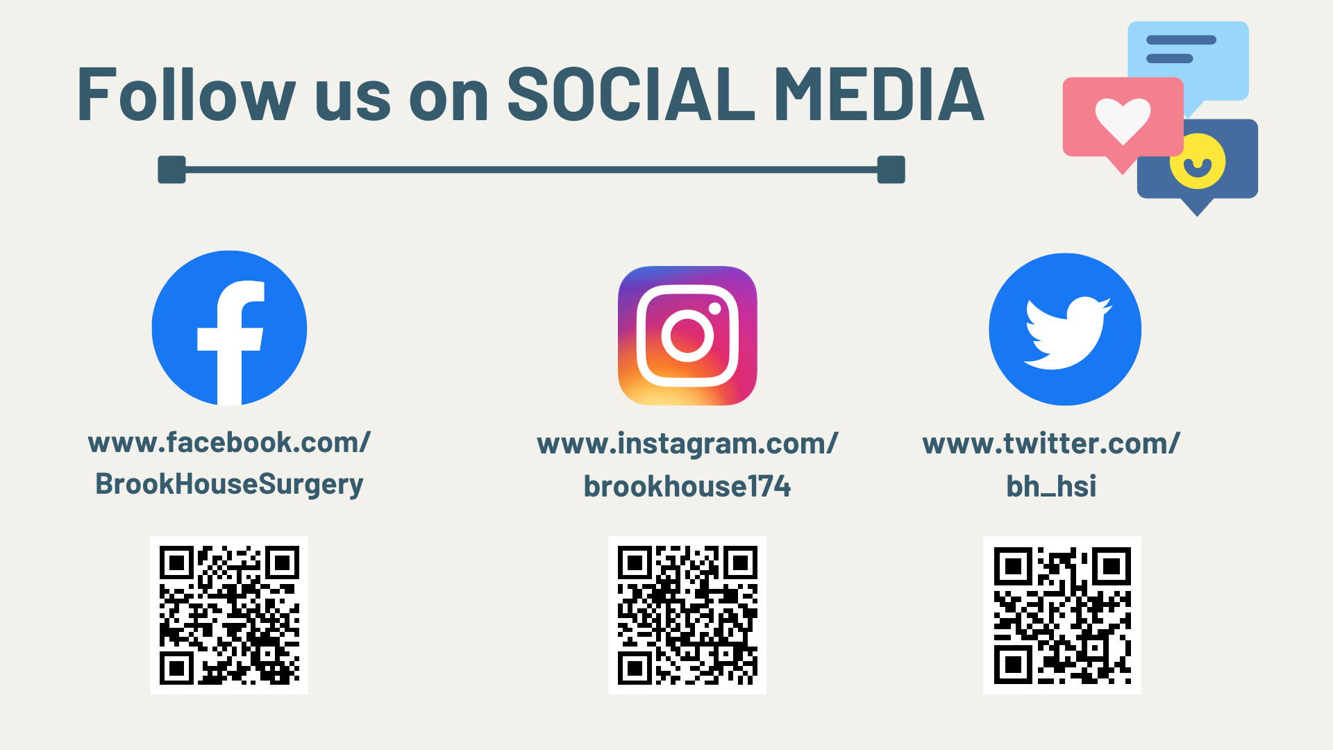Follow us on Social Media - Brook House Surgery